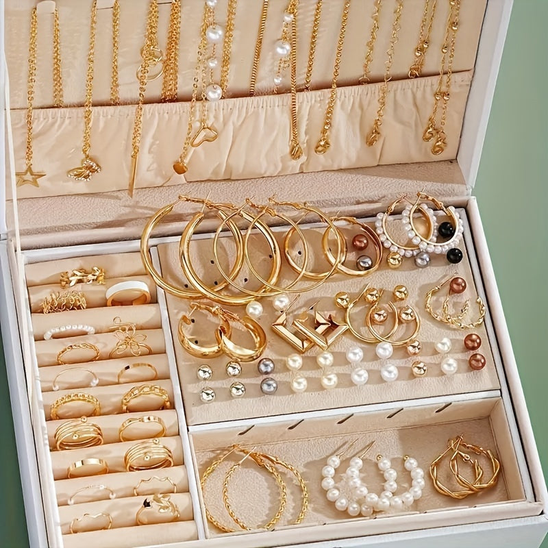 86 Pieces Simple Faux Pearls Love Butterfly Stars Moon Necklace Bracelet Ring Earrings Earrings Jewelry Set Women's Autumn And Winter Daily Match Attend Party Holiday Dating Holiday Gift (No Box)
